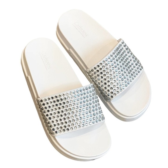 Catherine Women's White Fitz Embellished Slide Sandals Open Toe Size 8 US NWOB - Picture 4 of 12